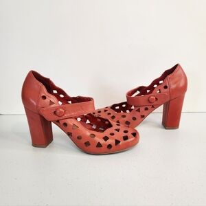 Shelly's London Orange Cut-out Chunky High Heels Size 37 6.5 7 Pin-up Rockabilly